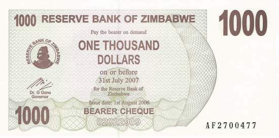 1000 Dollars Zimbabwe p.44 2006